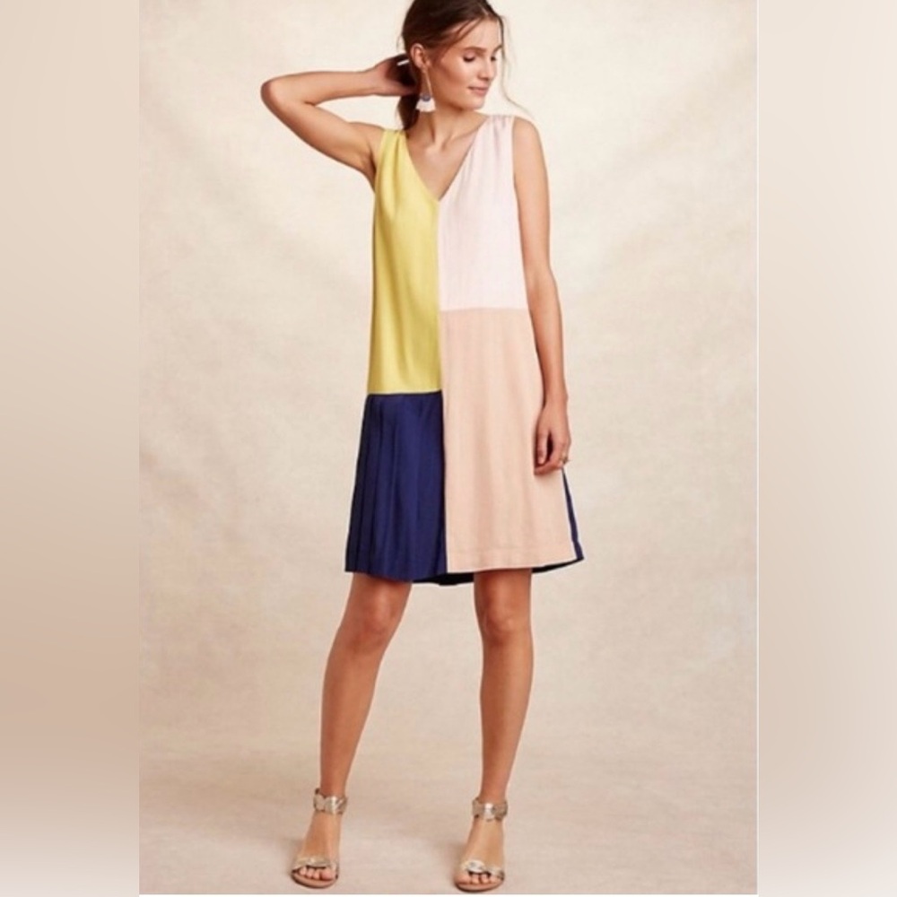 Anthropologie HD in Paris V-Neck Colorblock Mini Dress Size 12